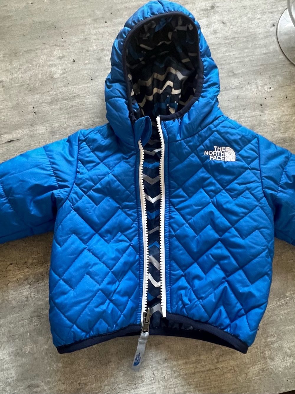 The North Face Blue Quilted Hooded Jacket- reversible